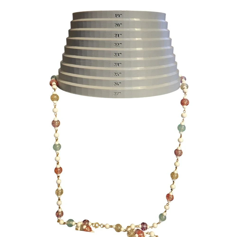 VTG Flapper Multi Color Confetti Resin Bead  Necklace White Gold Tone 52 Inch